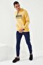 Mustard Embroidered Kangaroo Pocket Standard Fit Hooded Men's Sweatshirt - 87839 - 5