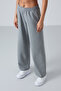 Grey Melange High Waisted Pocketed Comfortable Form Wide Leg Women's Tracksuit Bottom - 94567 - 4