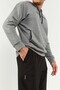Gray Melange - Black Hooded Kangaroo Pocket Elastic Leg Men's Standard Fit Tracksuit Set - 85117 - 7