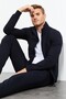Navy Blue Stand Collar Zipper Standard Mold Classic Leg Men's Tracksuit Set - 85152 - 3