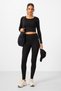 Black High Waist Long Sleeve Slim Fit Crop Top Women's Leggings Set - 95286 - 2