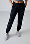 Navy Blue Pocketed High Waist Comfortable Form Rubber Leg Women's Tracksuit Bottom - 94583 - 6