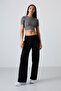 Black High Waisted Pocketed Comfortable Form Wide Leg Women's Tracksuit Bottom - 94567 - 4