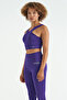 Dark Purple Logo Printed Slim Fit Diving Fabric Women's Bustier - 97259 - 3