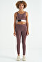 Brown Color Blocked Logo Printed Slim Fit Ribbed Women's Bustier - 97275 - 2