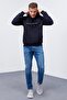 Navy Blue Embroidered Standard Mold Hooded Men's Sweatshirt - 87887 - 4