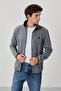 Gray Melange Text Embroidered Stand Collar Zippered Standard Fit Men's Sweatshirt Fleece - 87992 - 3