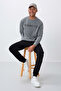 Gray Melange Text Embroidered O Neck Comfortable Form Men's Sweatshirt with Fleece Inside - 88020 - 4