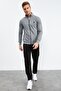 Gray Melange - Black Stand Collar Zippered Standard Fit Classic Leg Men's Tracksuit Set - 851 - 4