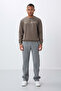 Dark Beige Text Embroidered O Neck Comfortable Form Men's Sweatshirt with Fleece Inside - 88020 - 4