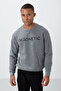 Gray Melange Text Embroidered O Neck Comfortable Form Men's Sweatshirt with Fleece Inside - 88020 - 5
