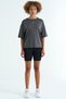 Dark Gray O-Neck Women's T-Shirt with Print Detail and Comfortable Fit Short Sleeves - 97263 - 4