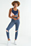 Indigo Logo Printed Color Blocked Back Cross Detailed Diving Fabric Women's Bustier - 97260 - 6
