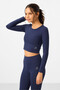 Indigo High Waist Long Sleeve Slim Fit Crop Top Women's Leggings Set - 95286 - 6