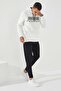 Ecru Embroidered Kangaroo Pocket Standard Fit Hooded Men's Sweatshirt - 87839 - 4