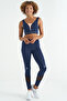 Indigo Text Printed Color Block Slim Fit Diving Fabric Women's Bustier - 97271 - 8