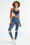Indigo Logo Printed Color Blocked Back Cross Detailed Diving Fabric Women's Bustier - 97260 - 2