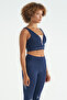 Indigo Text Printed Color Block Slim Fit Diving Fabric Women's Bustier - 97271 - 6