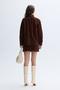 Women's Brown Oversize Suede Textured Casual Jacket - 2