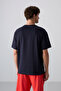 Navy Blue Cotton Thick Soft Textured Oversize Fit Printed Men's T-Shirt - 88330 - 5