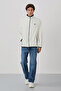 Ecru Text Embroidered Stand-Up Collar Zippered Standard Mold Men's Sweatshirt Fleece - 87992 - 2