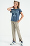 Petrol O Neck Low Shoulder Comfortable Form Short Sleeve Girl's T-Shirt - 75128 - 4