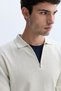 Men's Brick Color Zippered Polo Collar Knit Sweater - 4