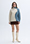 Women's Blue Loose Fit High Neck Color Gradient Sweater