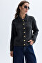 Women's Anthracite Polo Collar Buttoned Knitwear Cardigan