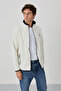 Ecru Text Embroidered Stand-Up Collar Zippered Standard Mold Men's Sweatshirt Fleece - 87992 - 3