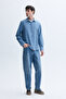Men's Blue Regular Fit Long Sleeve Velvet Textured Shirt - 3