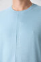 Light Blue Cotton Thick Surface Textured Oversize Fit Basic Men's T-Shirt - 88337 - 5