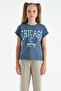 Petrol O Neck Low Shoulder Comfortable Form Short Sleeve Girl's T-Shirt - 75128