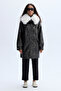 Long Coat with Fur Collar Looking Like Leather - 6