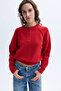Women's Red Loose Fit Buttoned Crew Neck Sweater