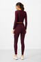 Burgundy High Waist Long Sleeve Slim Fit Crop Top Women's Leggings Set - 95286 - 9
