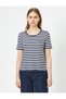 Women's Navy Blue Striped T-Shirt 7YAP13642EK - 3