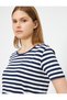 Women's Navy Blue Striped T-Shirt 7YAP13642EK - 2