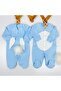 Blue Rabbit Themed Three-Piece Jumpsuit Baby Hospital Release Newborn Bodysuit Set - Blue - 2