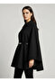 Oron Women's Belt Detailed Ottoman Cape & Poncho & Coat & Jacket & Overcoat - Black - 4
