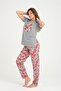 Gray Teddy Bear Printed Cotton T-shirt-Pants Knitted Pajama Set - 5