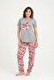 Gray Teddy Bear Printed Cotton T-shirt-Pants Knitted Pajama Set