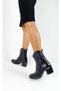 Genuine Leather Black Color Zippered Thick Heel Pointed Toe 36-37-38-39-40 Size Women's Boots - 4