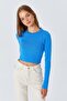 6727 Women's Crew Neck Crop Knit Sweater Blue - 3