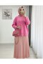 Crew Neck Ribbed Loose Knit Sweater - Pink - 4