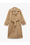 Long Sleeve Buttoned Belt Detailed Pocketed Double Breasted Collar Trench Coat - 3