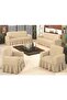 Bürümcük Cotton (3-2-1-1) Sofa Sofa Cover Set with Skirt (Stone Color) - 2