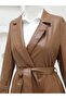 Leather Trench Coat with Belt and Side Pockets - Tan - 4
