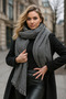 Women's Black Houndstooth Patterned Scarf - Shawl 70x180 Cm Sal1220