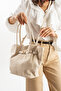 Suede Women's Beige Shoulder Bag - Crossbody Stylish Bag with Belt Accessory - 4